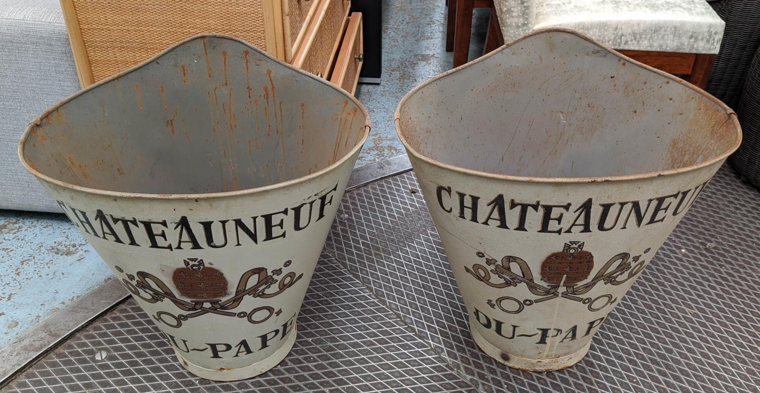 GRAPE HODS, a pair, stamped Chateau Neuf du Pape, painted metal. (2)