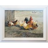 YURI KUCHINOV (born in 1951) 'Chickens', oil on canvas, 25cm x 35cm.