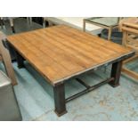 LOW TABLE, 140cm x 97cm x 47cm, industrial style, ten plank top, metal base.