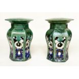 GARDEN STOOLS, a pair, Chinese style blue and green ceramic with hexagonal shaped pierced sides,