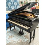CHALLEN BABY GRAND PIANO, 142cm W x 140cm D, in an ebonised finish.