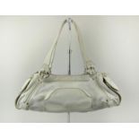 CELINE SHOULDER BAG, top zip closure, two top handles, silver tone hardware and bottom feet, two