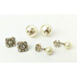CHANEL EARRINGS, three pairs, comprising a pair of large faux pearl earrings bearing the overlaid
