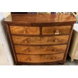 CHEST, Victorian mahogany bow fronted form, two short over three long drawers, turned feet, 110cm