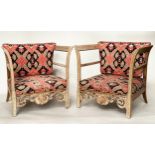 'KELIM' ARMCHAIRS, a pair, early 20th century fruitwood framed with kelim weave upholstery and