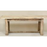 FARMHOUSE DINING TABLE, rustic oak cleated and planked with substantial solid oak stretchered