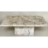 LOW TABLE, 1970's Italian Arabiscata variegated marble double thickness raised upon a plinth,