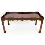 TRAY TABLE, George III design mahogany, shaped gallery top on square supports, 50cm H x 107cm x