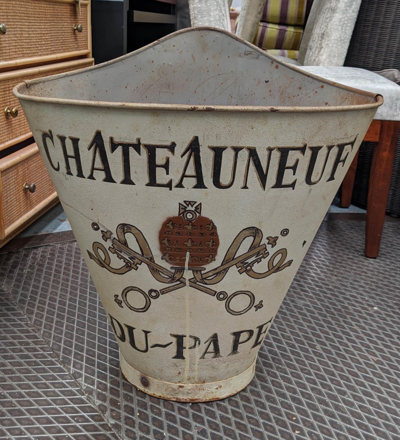 GRAPE HODS, a pair, stamped Chateau Neuf du Pape, painted metal. (2) - Image 2 of 4