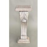 PEDESTAL, reconstituted faux marble of Neo Classical form with acanthus and fluted scroll detail,