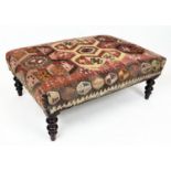 KILIM FOOTSTOOL, attributed to George Smith, Anatolian kilim upholstered raised on turned