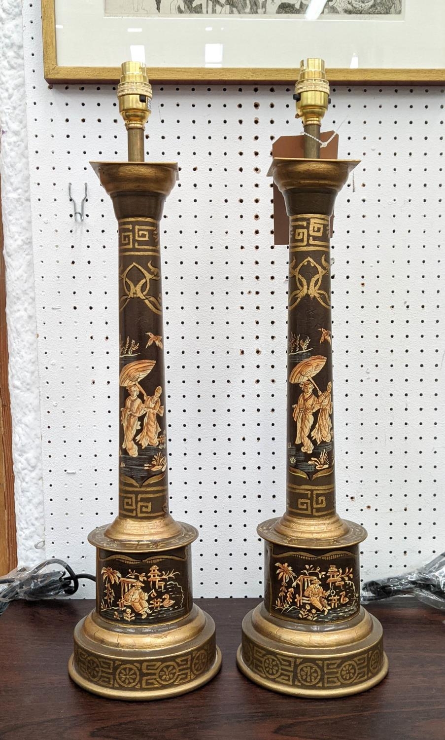 TOLEWARE STYLE TABLE LAMPS, a pair, 61cm H. (2)