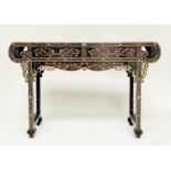 ALTAR TABLE/HALL TABLE, Chinese lacquered and polychrome decorated with scroll top and two frieze