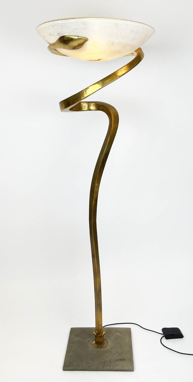 ALFEA FLOOR LAMP, designed by Enzo Ciampalini, circa 1970s, gilt metal with a Murano glass shade,