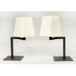 SIFRA TABLE LAMPS, a pair, bronzed swing supports and platform with shades, 60cm H. (2)