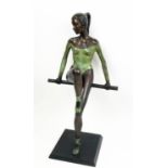 JONATHAN WYLDER (b. 1957), a bronze ballerina sitting on the barre, signed and numbered 1/25, 80cm