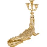 CROCODILE CANDELABRA, a pair, 44cm high, 51cm long, 15cm deep, gilt finish. (2)