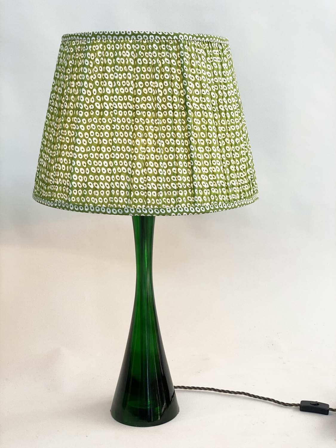 TABLE LAMPS BY POOKY LIGHTING, a pair, green 'glass' of slim waisted form with green printed lamp - Image 2 of 7