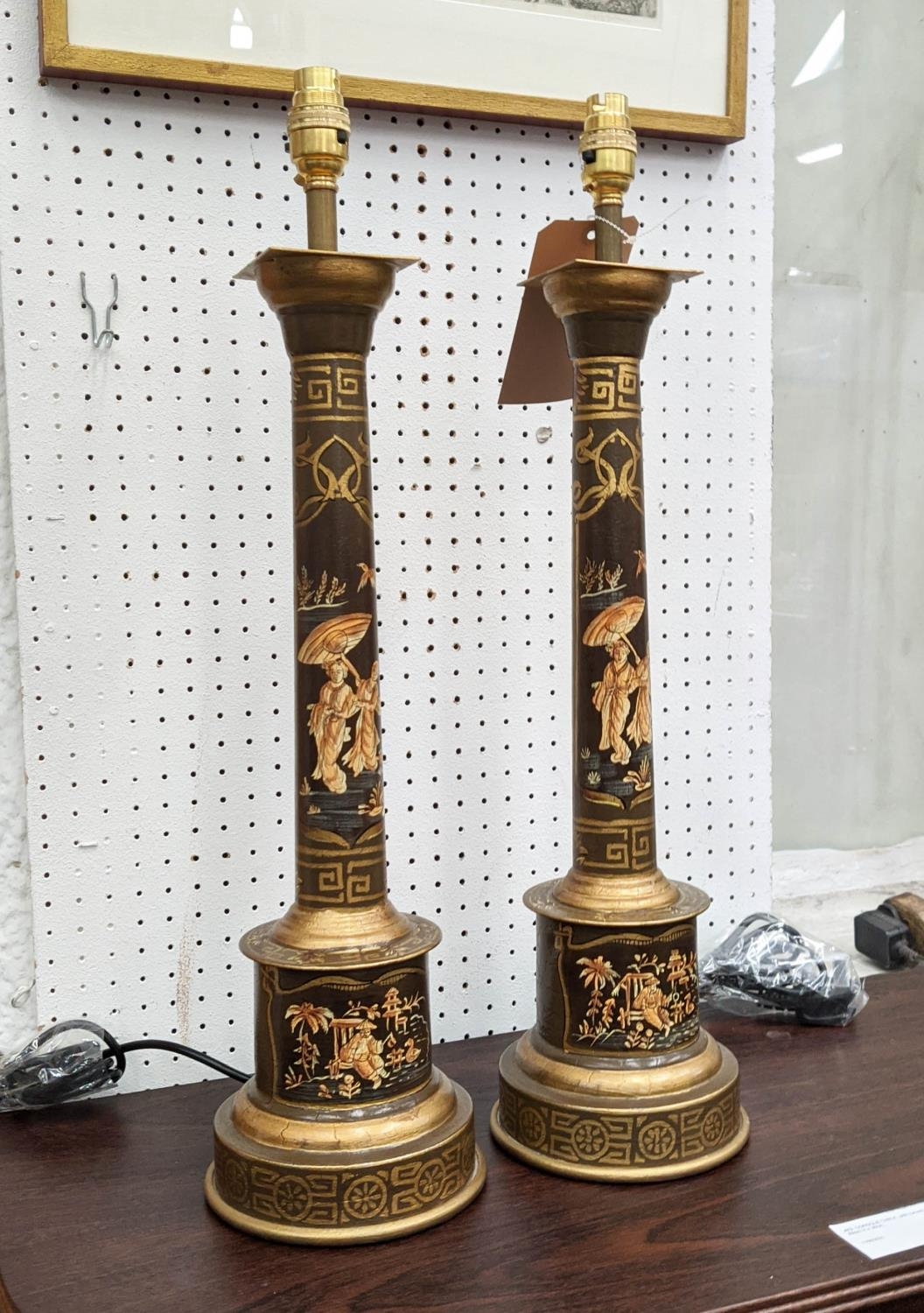 TOLEWARE STYLE TABLE LAMPS, a pair, 61cm H. (2) - Image 4 of 4