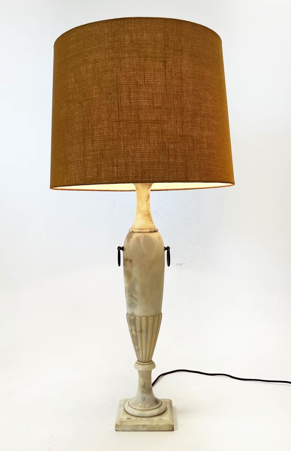 TABLE LAMP, Italian Grand Tour style, hand carved Alabaster, early/mid 20th century, with shade, - Image 3 of 5