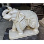 ELEPHANTS, a pair, Indian marble, intricately carved, 62cm L x 42cm H. (2)
