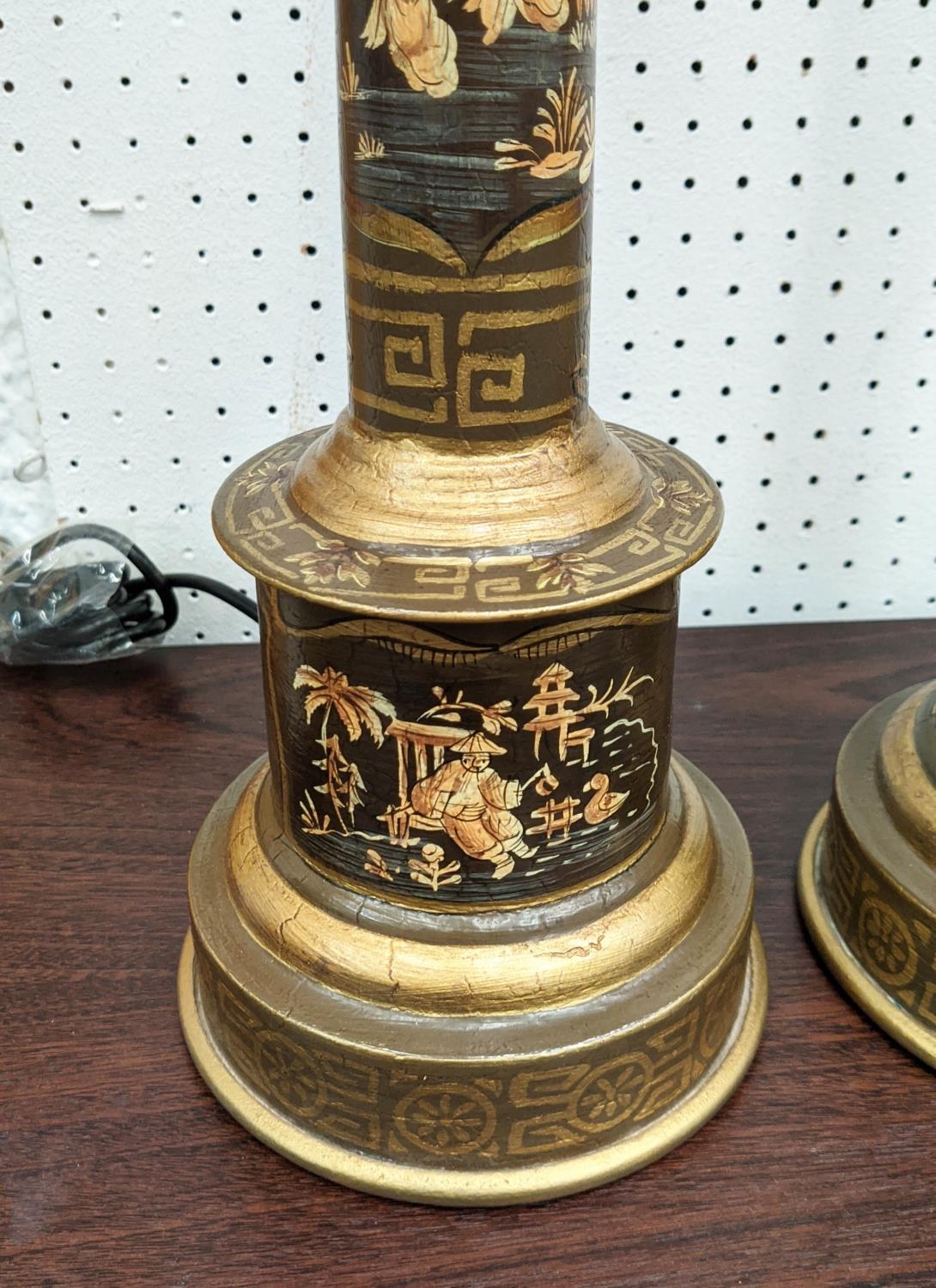 TOLEWARE STYLE TABLE LAMPS, a pair, 61cm H. (2) - Image 2 of 4