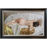 DMITRY SHEVCHENKO (Ukrainian), 'Daydreaming', oil on canvas, 50 x 85cm, framed.