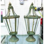 STORM LANTERNS, a pair, 76cm H, Regency style, faux verdigris metal and glazed. (2)