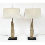 TABLE LAMPS, a pair, gilt metal stalagmite form with square marble bases and shades, 101cm H. (2)