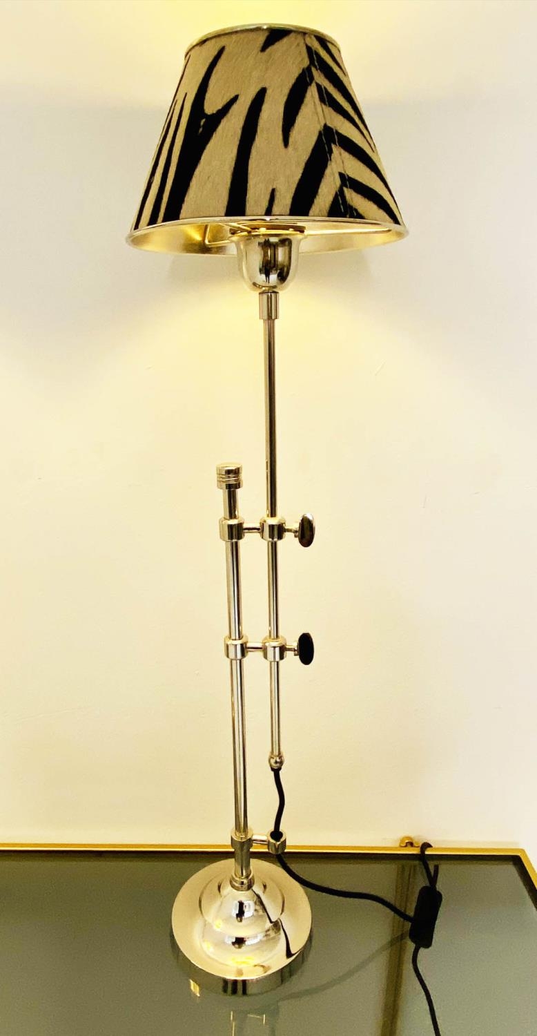 LIBRARY TABLE LAMPS, a pair, height adjustable, faux zebra hide shades, 68cm x 20cm x 20cm. - Image 2 of 4