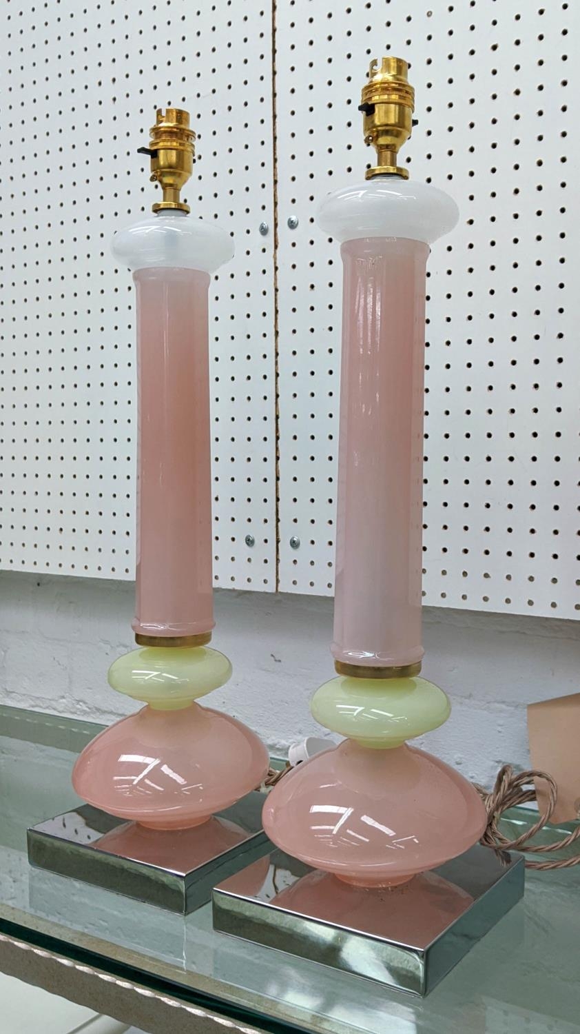 CENEDASE MURANO GLASS TABLE LAMPS, a pair, vintage pink opaline glass, on chrome bases, 54cm H. (2) - Image 2 of 5