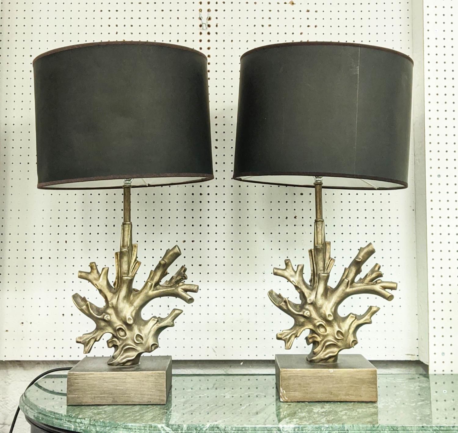 TABLE LAMPS, a pair, coral design, with shades, 67cm H. (2)