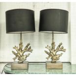 TABLE LAMPS, a pair, coral design, with shades, 67cm H. (2)