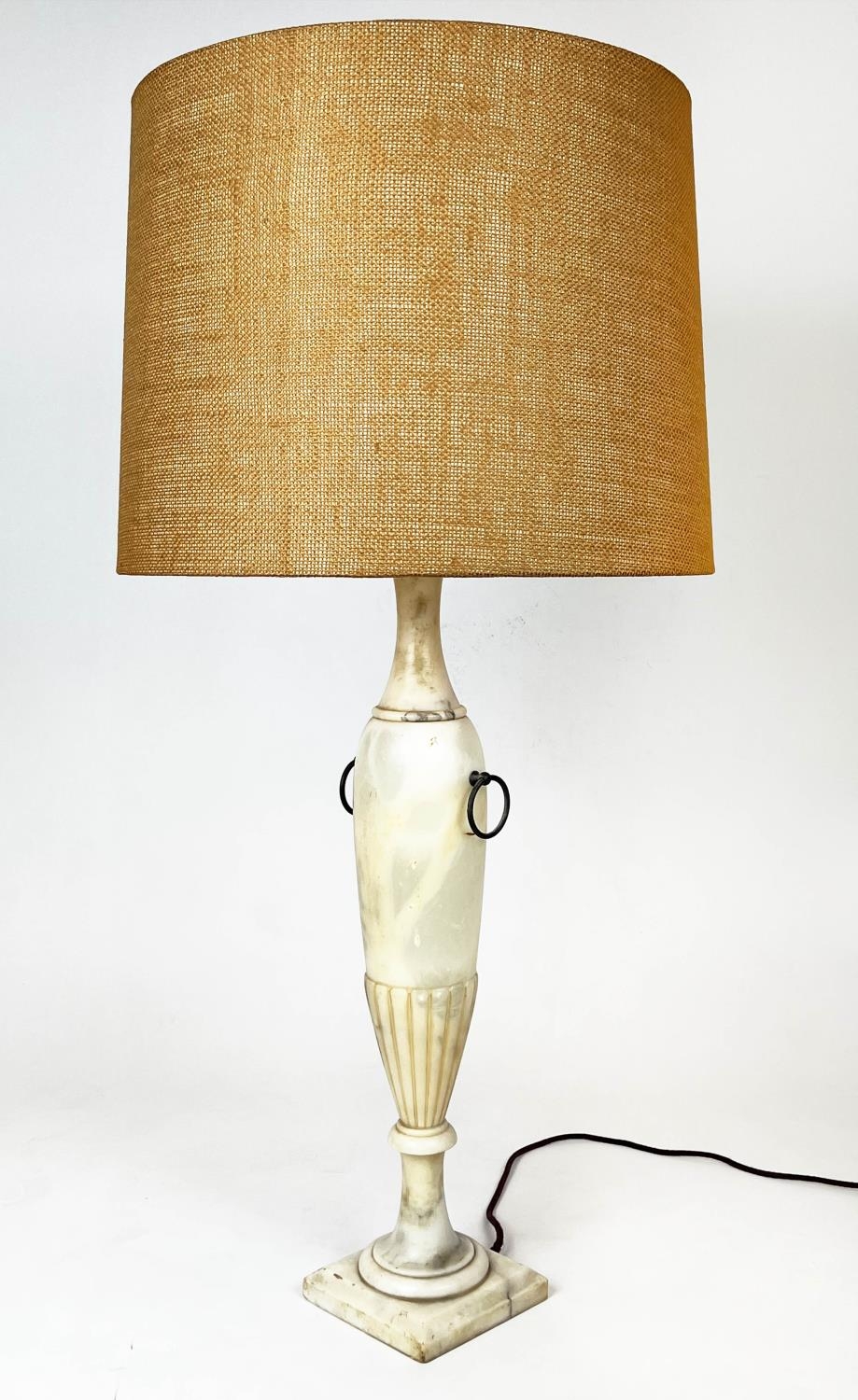 TABLE LAMP, Italian Grand Tour style, hand carved Alabaster, early/mid 20th century, with shade, - Image 2 of 5