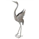 SCULPTURAL GARDEN CRANEs, a pair, 108cm high, 48cm long, 17cm deep, galvanised metal. (2)