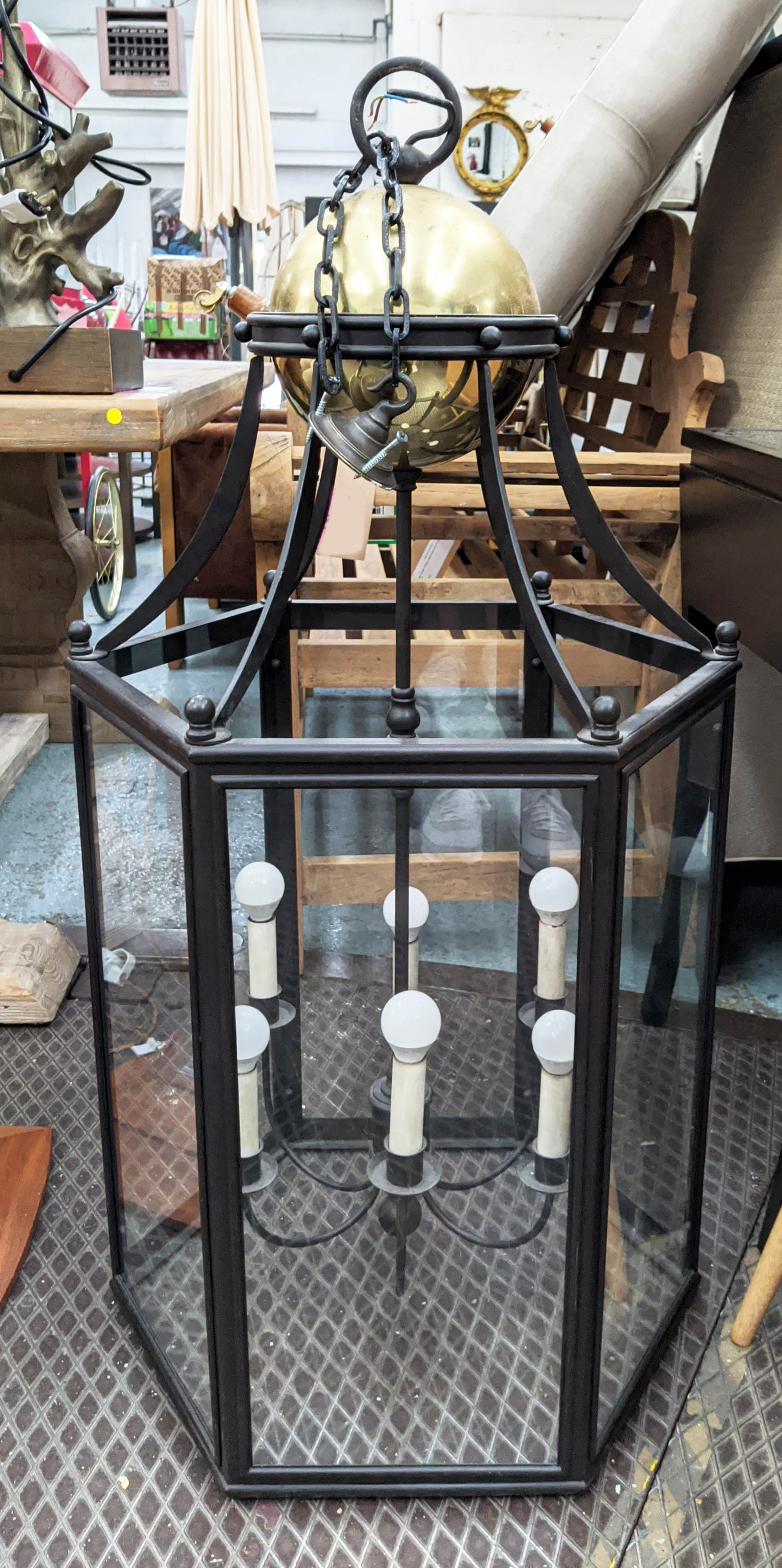 HALL LANTERN, of large proportion, 110cm H x 48cm.