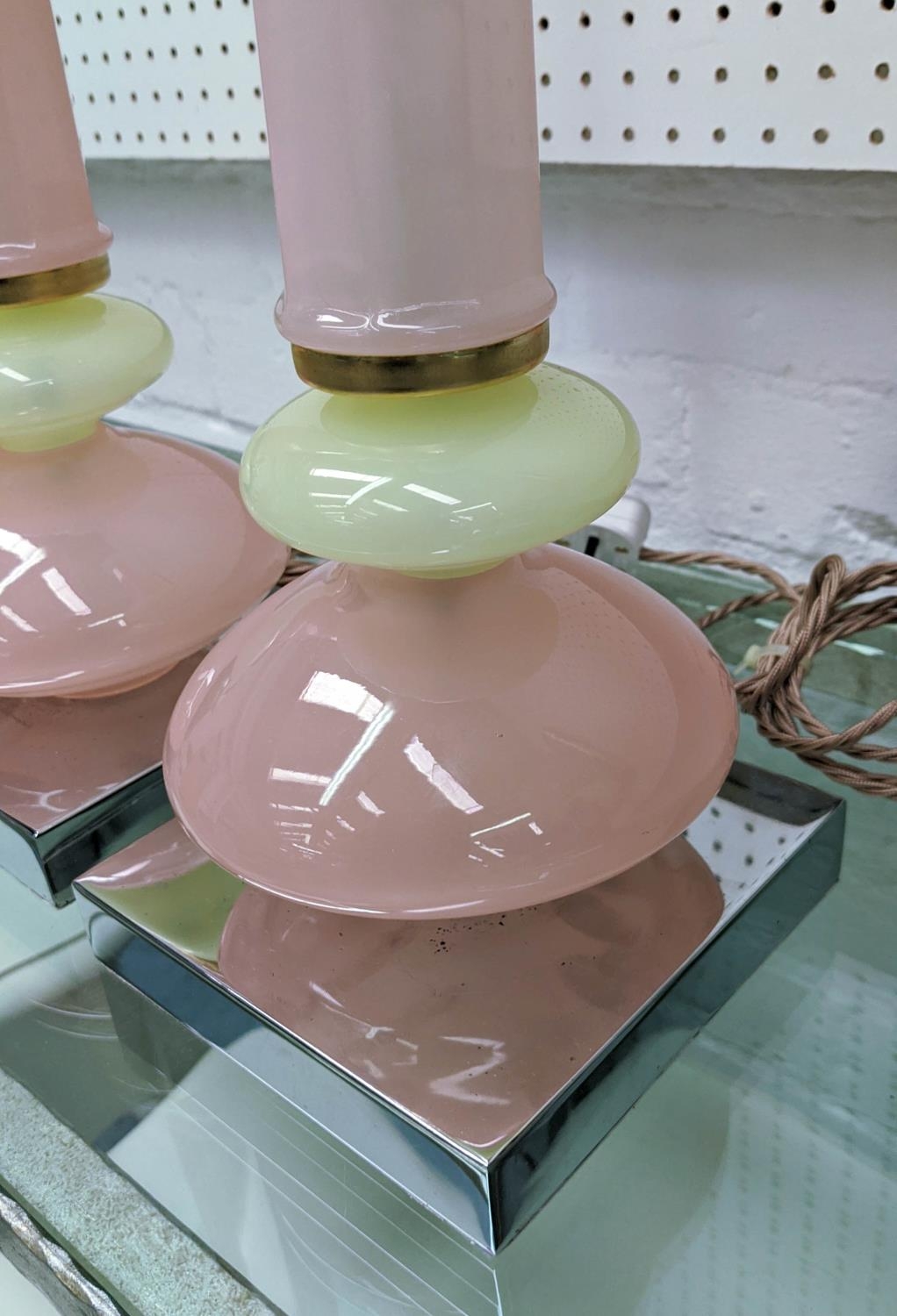 CENEDASE MURANO GLASS TABLE LAMPS, a pair, vintage pink opaline glass, on chrome bases, 54cm H. (2) - Image 3 of 5