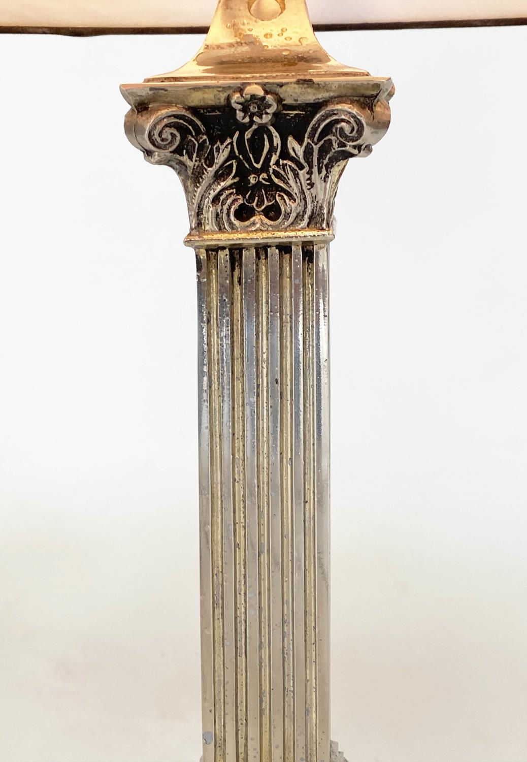 TABLE LAMPS, a pair, silvered metal with fluted square section columns and Corinthian capping, - Image 7 of 7