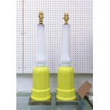 CENEDASE MURANO GLASS TABLE LAMPS, a pair, vintage yellow and white opaline glass, on chrome