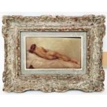 J GAMBIER, 'Nude study', oil on board, 15cms x 23cms, signed, framed.