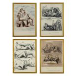 HENRY MOORE, a set of four seated figures, off set lithographs, 49.5cm x 31.5cm. (Subject to ARR -