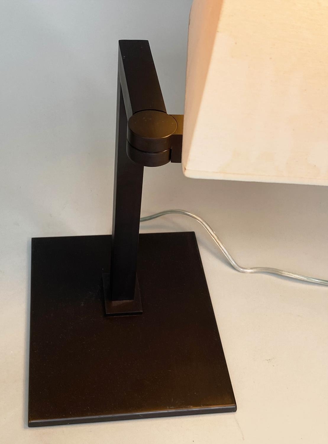 SIFRA TABLE LAMPS, a pair, bronzed swing supports and platform with shades, 60cm H. (2) - Image 7 of 7