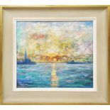 MARCEL GATTEAUX 'Sunset Venice', oil on canvas, 34cm x 39cm, signed, framed.