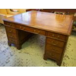 PARTNER'S DESK, 77cm H x 152cm W x 136cm D, Victorian mahogany with tan leather top above nine