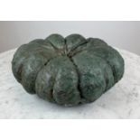 SCULPTURED METAL SQUASH, green painted finish, 38cm D x 16cm H.