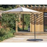 CANTILEVERED GARDEN PARASOL, white fabric, includes base, 300cm x 245cm H x 300cm.