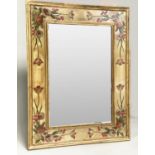FLORA WALL MIRROR, rectangular broad framed gilt and flower painted frame, 127cm H x 96cm W.