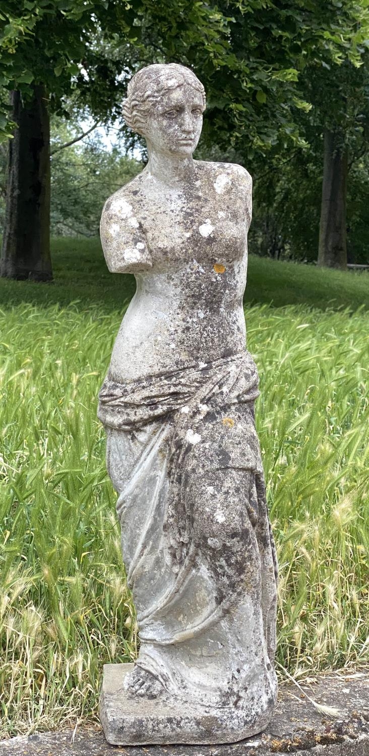 VENUS DE MILO, well weathered reconstituted stone standing figure, 84cm H.