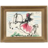 PABLO PICASSO, Woman with pink hat on horseback, off set lithograph, dated in the plate, suite