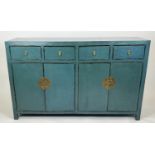 SIDEBOARD, Chinese turquoise lacquered, with four drawers and four doors, 95cm H x 157cm x 44cm.